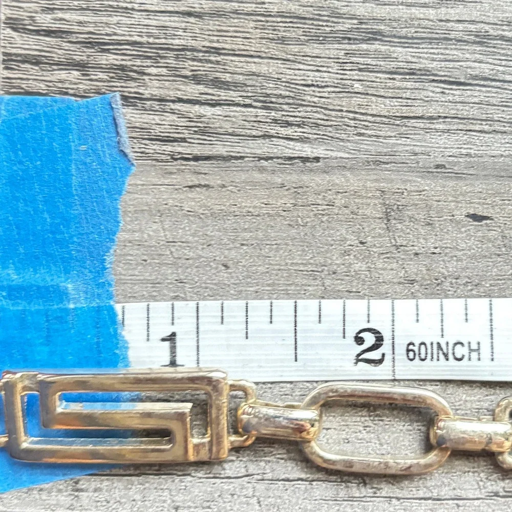 Vintage Gold Tone Greek Key Meander Chain Belt Adjustable Waist Hip Link O/S